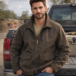 Mens Rogue Brown Insulated Midweight Jacket  Pockets Zip Large GUC